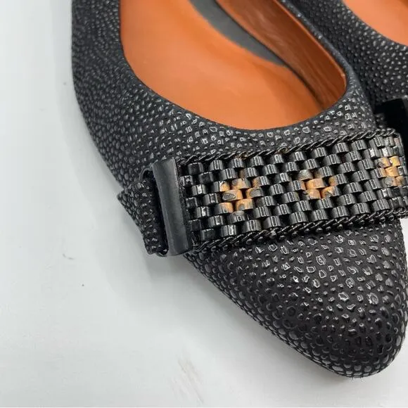 Rebecca Minkoff Black Pebbled Leather Pointed Toe Flats Womens 6 Slip On Preppy