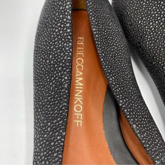 Rebecca Minkoff Black Pebbled Leather Pointed Toe Flats Womens 6 Slip On Preppy