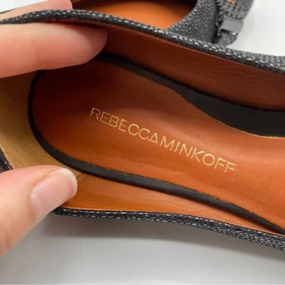 Rebecca Minkoff Black Pebbled Leather Pointed Toe Flats Womens 6 Slip On Preppy