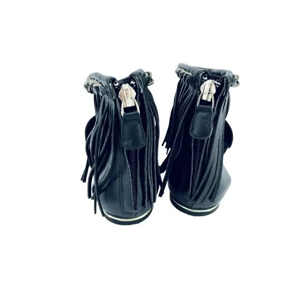Rebecca Minkoff Faith Flats Ankle Strap Fringe Pointed Toe Shoes Black 5.5 New