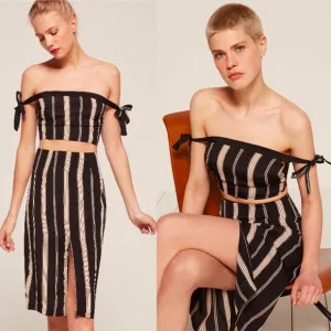 Reformation Gramercy Striped Knee Length Skirt With Slit Sustainable NWT!