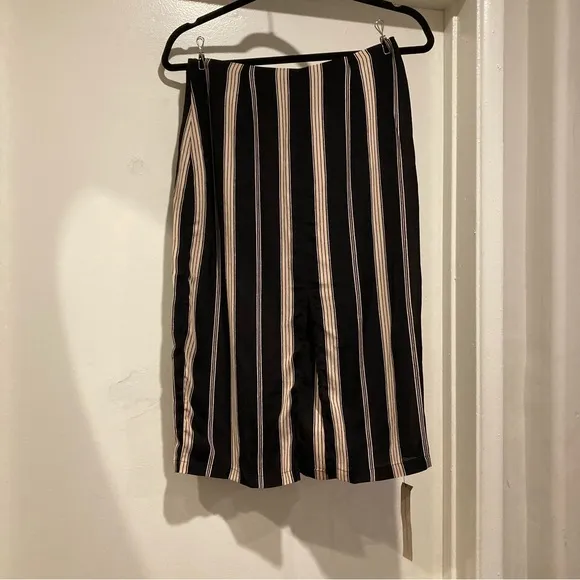 Reformation Gramercy Striped Knee Length Skirt With Slit Sustainable NWT!