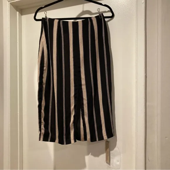Reformation Gramercy Striped Knee Length Skirt With Slit Sustainable NWT!