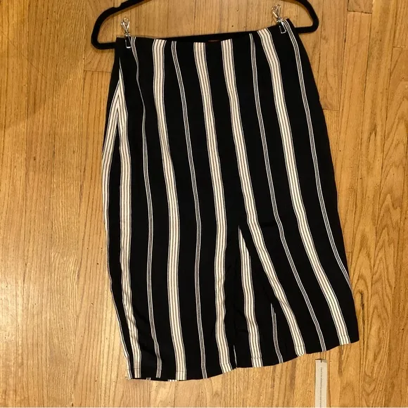 Reformation Gramercy Striped Knee Length Skirt With Slit Sustainable NWT!