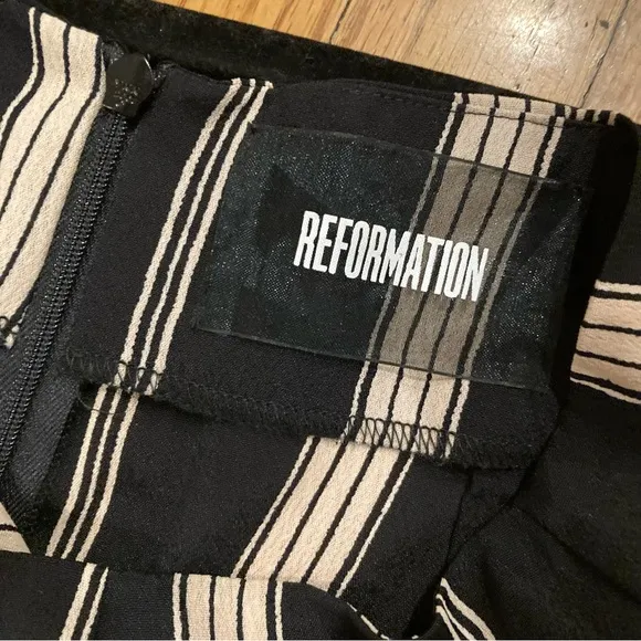 Reformation Gramercy Striped Knee Length Skirt With Slit Sustainable NWT!