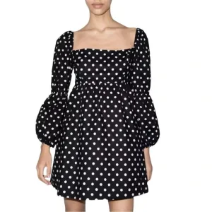 Reformation Michaela Organic Cotton Polka Dot Mini Dress Black Size 6 NWT