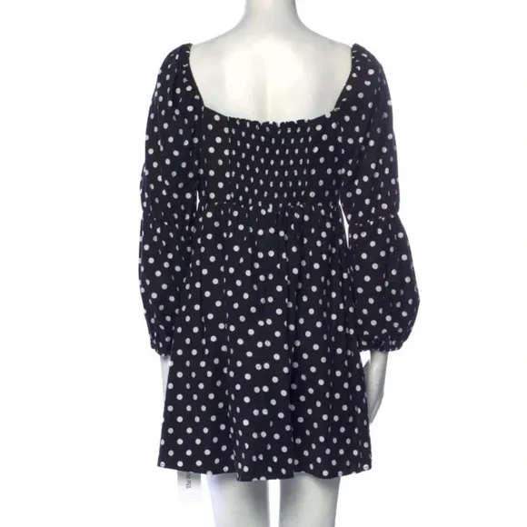 Reformation Michaela Organic Cotton Polka Dot Mini Dress Black Size 6 NWT