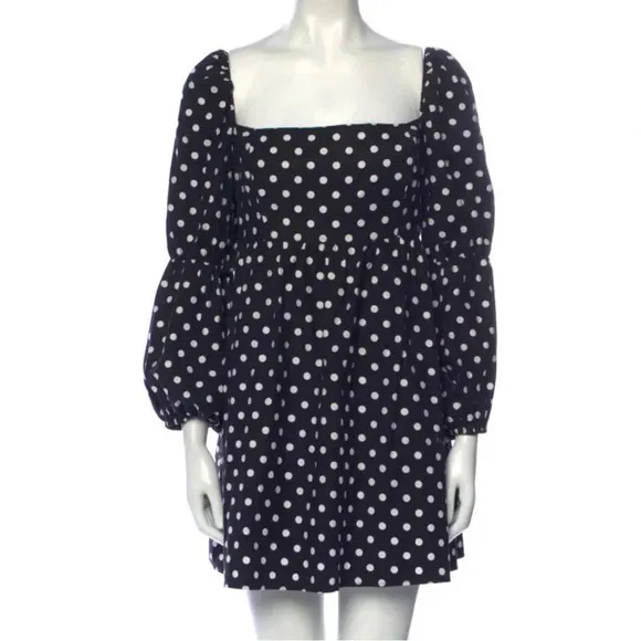 Reformation Michaela Organic Cotton Polka Dot Mini Dress Black Size 6 NWT