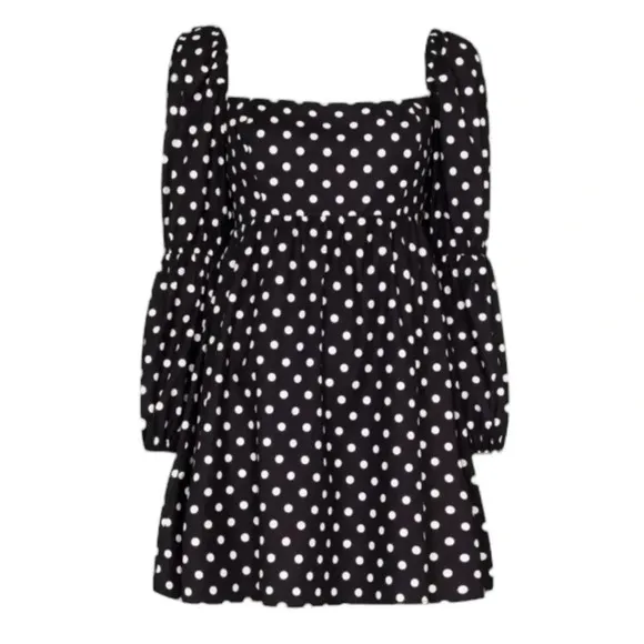 Reformation Michaela Organic Cotton Polka Dot Mini Dress Black Size 6 NWT