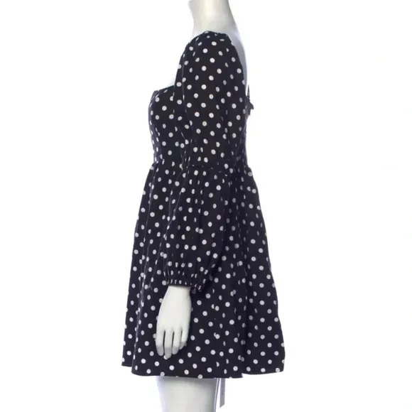 Reformation Michaela Organic Cotton Polka Dot Mini Dress Black Size 6 NWT