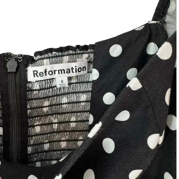 Reformation Michaela Organic Cotton Polka Dot Mini Dress Black Size 6 NWT