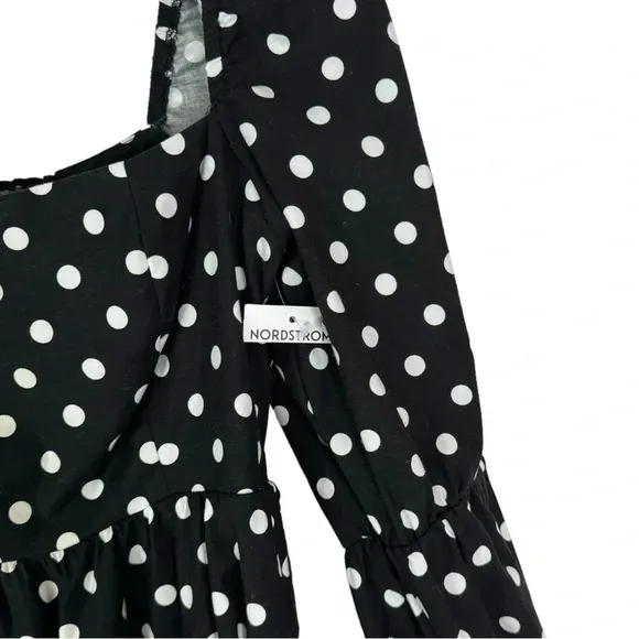 Reformation Michaela Organic Cotton Polka Dot Mini Dress Black Size 6 NWT
