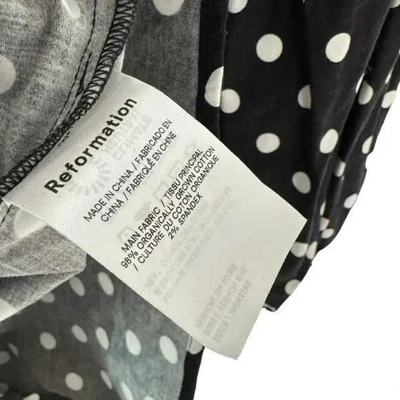 Reformation Michaela Organic Cotton Polka Dot Mini Dress Black Size 6 NWT
