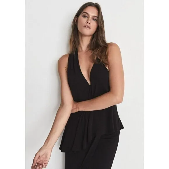 Reiss Dress Xena Strappy Open Back Black Women Sz 4 Midi Asymmetric Party $345