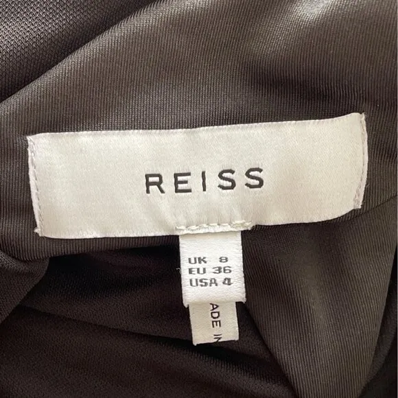 Reiss Dress Xena Strappy Open Back Black Women Sz 4 Midi Asymmetric Party $345