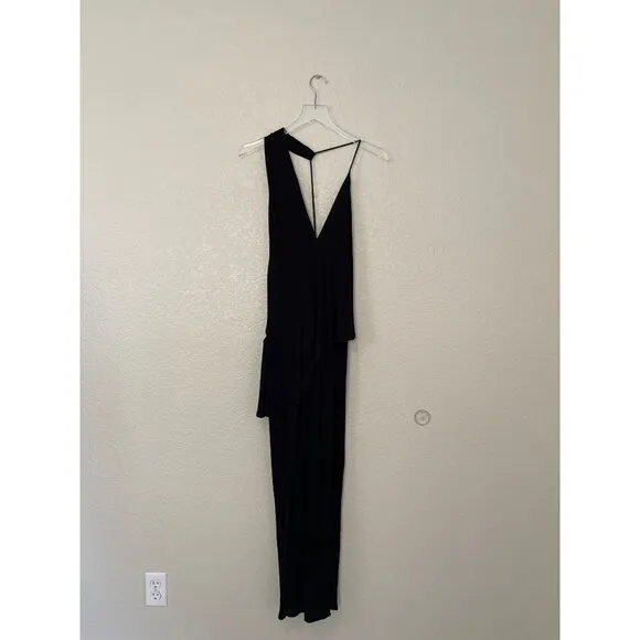 Reiss Dress Xena Strappy Open Back Black Women Sz 4 Midi Asymmetric Party $345
