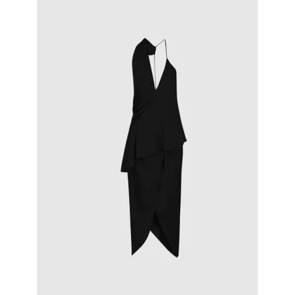 Reiss Dress Xena Strappy Open Back Black Women Sz 4 Midi Asymmetric Party $345