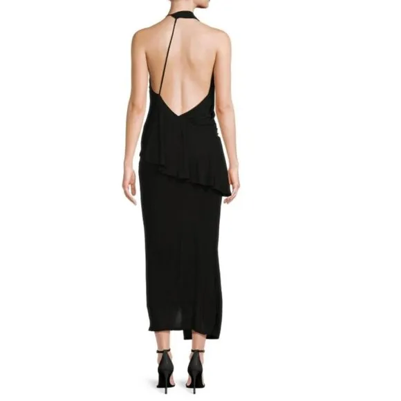Reiss Dress Xena Strappy Open Back Black Women Sz 4 Midi Asymmetric Party $345