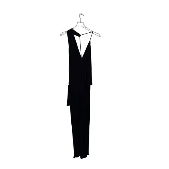Reiss Dress Xena Strappy Open Back Black Women Sz 4 Midi Asymmetric Party $345