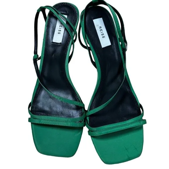 Reiss Green Bali Mid Heel Strappy Sandals Women's Sz 41 US 10.5 New Without Box