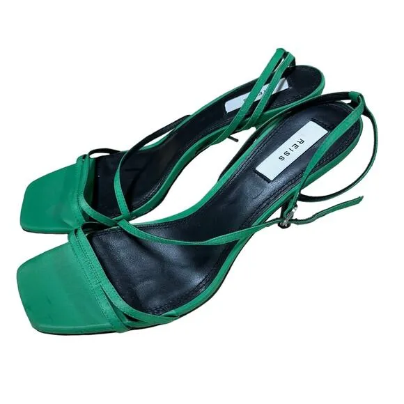 Reiss Green Bali Mid Heel Strappy Sandals Women's Sz 41 US 10.5 New Without Box
