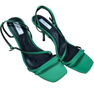 Reiss Green Bali Mid Heel Strappy Sandals Women's Sz 41 US 10.5 New Without Box