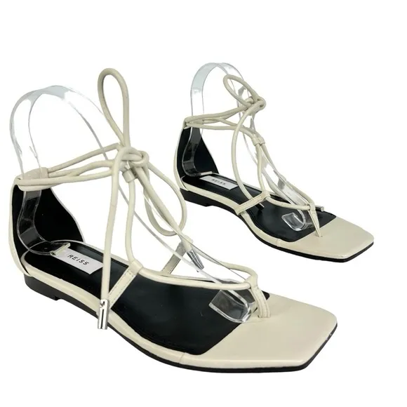Reiss Kali Flat Leather Strappy Wrap Sandals Women’s EU37 US 6.5  in White