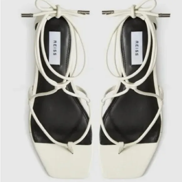 Reiss Kali Flat Leather Strappy Wrap Sandals Women’s EU37 US 6.5  in White