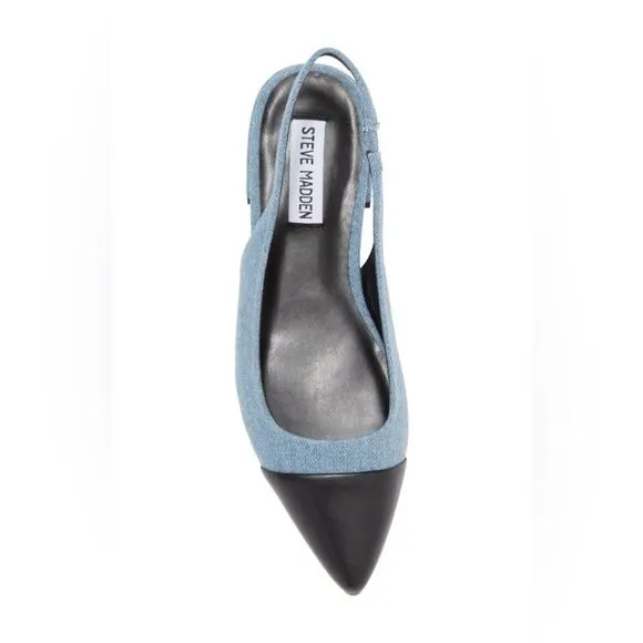 Revolve Steve Madden Coralyn Denim Jean Slingback Pointed Toe Flat NWOT