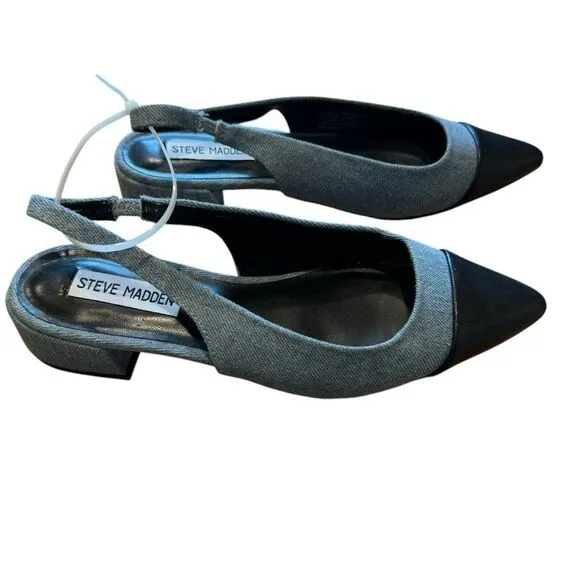 Revolve Steve Madden Coralyn Denim Jean Slingback Pointed Toe Flat NWOT