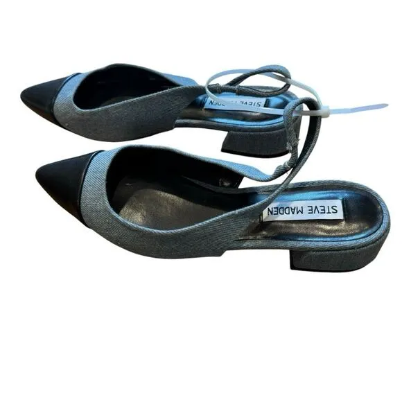 Revolve Steve Madden Coralyn Denim Jean Slingback Pointed Toe Flat NWOT