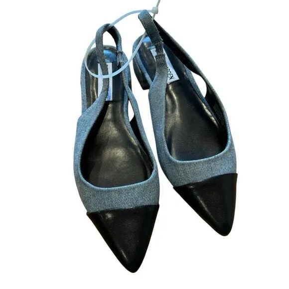 Revolve Steve Madden Coralyn Denim Jean Slingback Pointed Toe Flat NWOT
