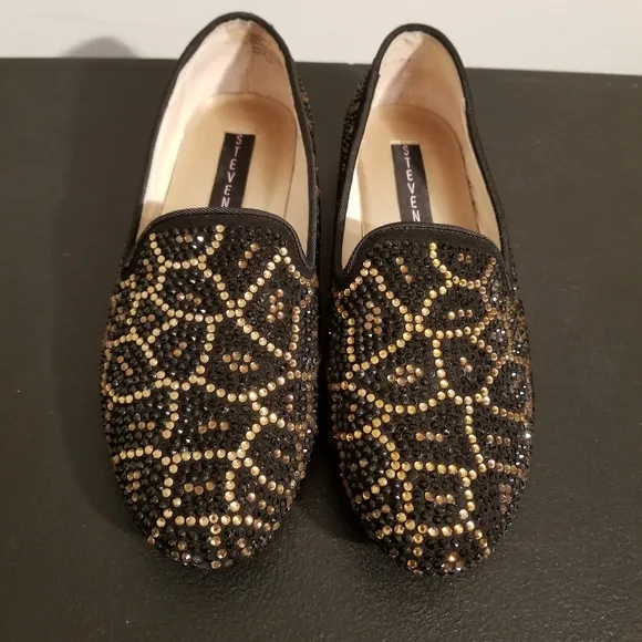 RHINESTONE STEVEN BY STEVE MADDEN FLATS STYLISH LOAFERS SIZE 5.5 PREPPY HOLIDAY