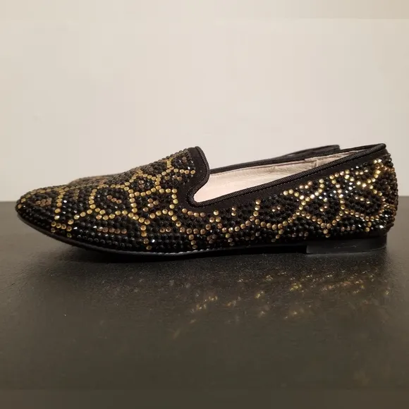 RHINESTONE STEVEN BY STEVE MADDEN FLATS STYLISH LOAFERS SIZE 5.5 PREPPY HOLIDAY