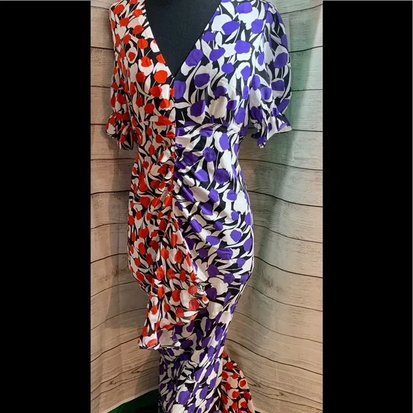 RIXO LONDONARIEL TULIP CONTRAST COLOUR DRESS M