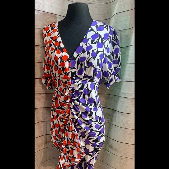 RIXO LONDONARIEL TULIP CONTRAST COLOUR DRESS M