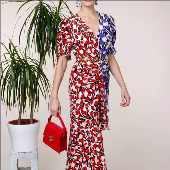 RIXO LONDONARIEL TULIP CONTRAST COLOUR DRESS M