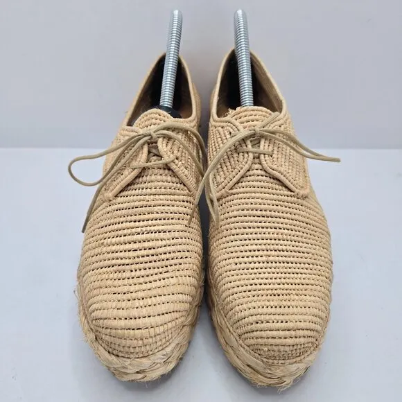 Robert Clergerie | tan raffia boho espadrilles platform oxford shoes | WMS 9