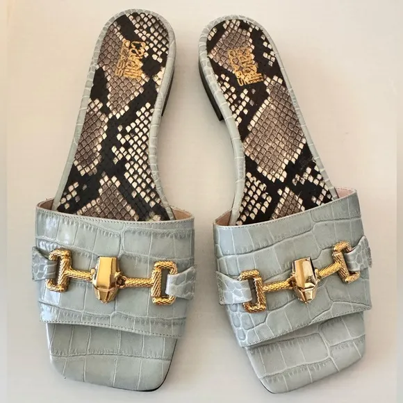 Roberto CAVALLI CLASS BY ROBERTO CAVALLICroc-Embossed Leather Flat Sandals