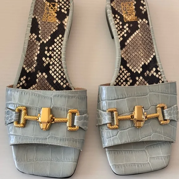 Roberto CAVALLI CLASS BY ROBERTO CAVALLICroc-Embossed Leather Flat Sandals