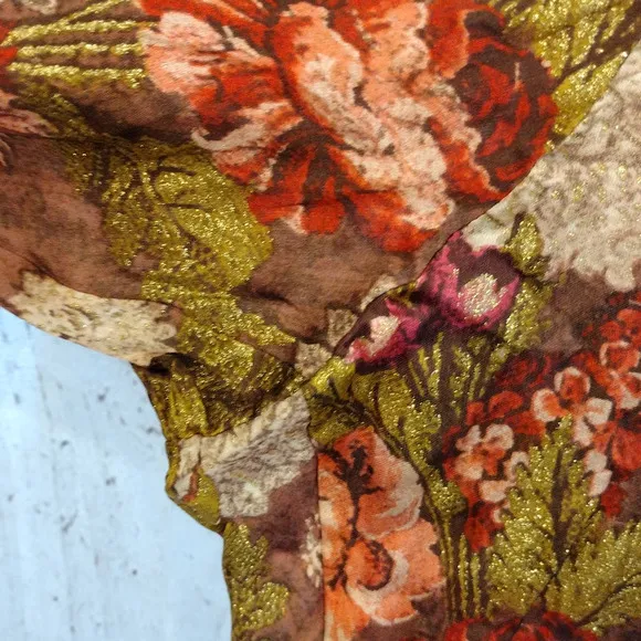 Roberto Cavalli | Silk Floral with Gold Shimmer Accent Drawstring Pajama Pants