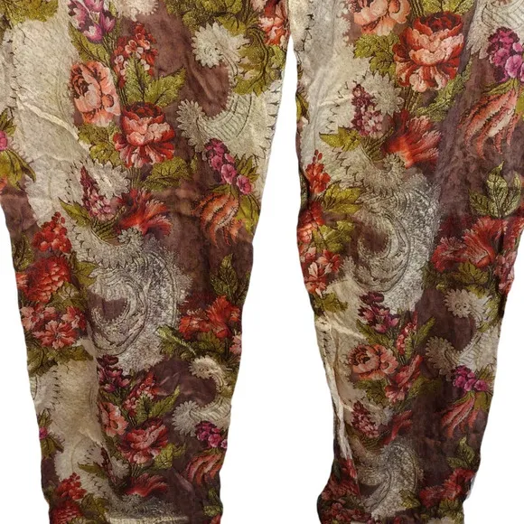 Roberto Cavalli | Silk Floral with Gold Shimmer Accent Drawstring Pajama Pants