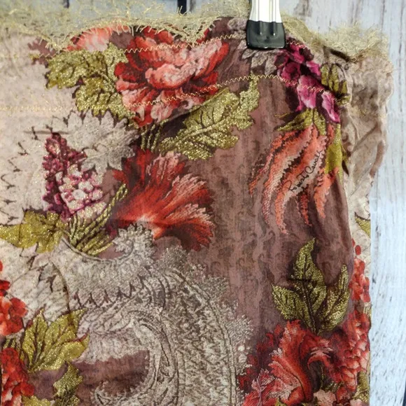 Roberto Cavalli | Silk Floral with Gold Shimmer Accent Drawstring Pajama Pants