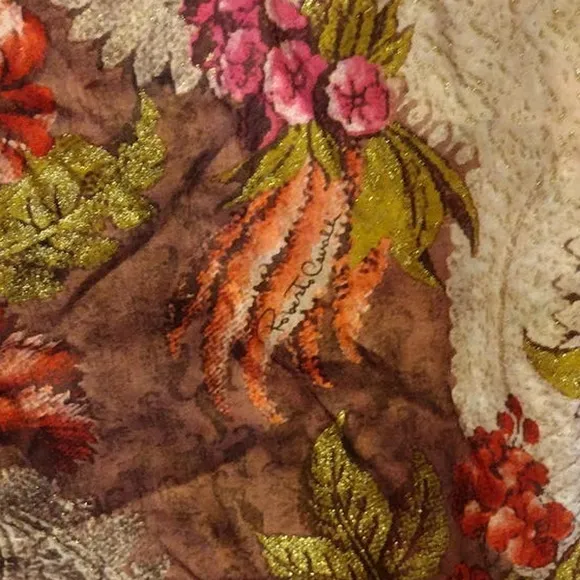 Roberto Cavalli | Silk Floral with Gold Shimmer Accent Drawstring Pajama Pants