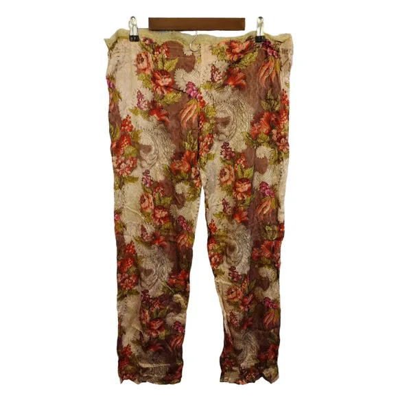 Roberto Cavalli | Silk Floral with Gold Shimmer Accent Drawstring Pajama Pants