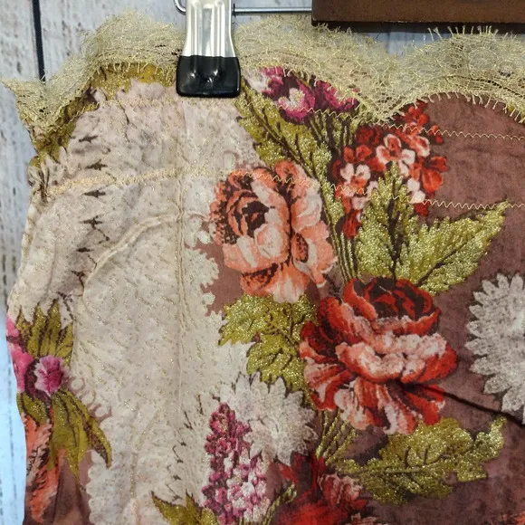 Roberto Cavalli | Silk Floral with Gold Shimmer Accent Drawstring Pajama Pants