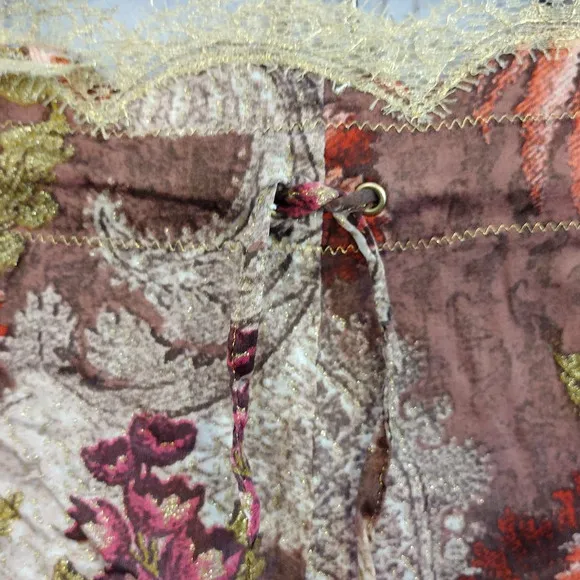 Roberto Cavalli | Silk Floral with Gold Shimmer Accent Drawstring Pajama Pants