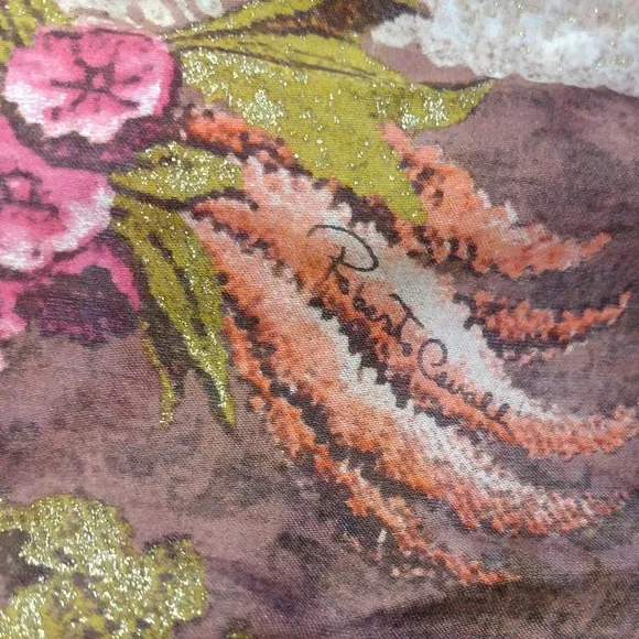 Roberto Cavalli | Silk Floral with Gold Shimmer Accent Drawstring Pajama Pants
