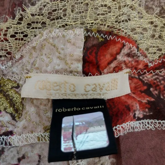 Roberto Cavalli | Silk Floral with Gold Shimmer Accent Drawstring Pajama Pants