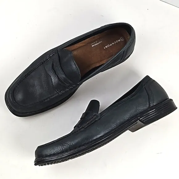 Rockport Adiprene by Adidas Black Leather Slip On Classic Comfort Penny Loafer